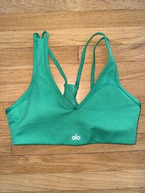 ALO Yoga Teal Green Ribbed Sports Bra